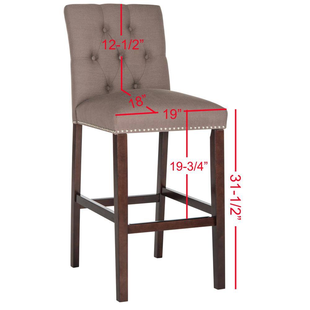 Transitional Espresso and Dark Taupe Bar Stools with Silver Nailheads (Set of 2)