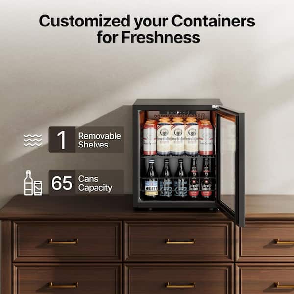 16.9 in. Single Zone 66-Cans Beverage Cooler Freestanding/Countertop Quiet Compressor Refrigerator in Stainless Steel