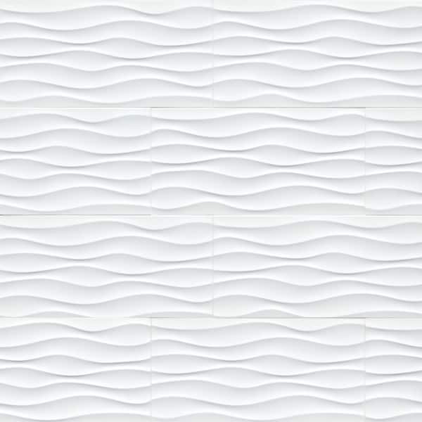 Lumino Wavy White Glossy Ceramic 3D Patterned Tile 12 in. x 24 in., Wall Only (960 sq. ft./Pallet)