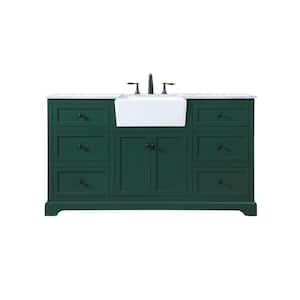 Simply Living 60 in. W x 22 in. D x 34.75 in. H Bath Vanity in Green with Carrara White Marble Top