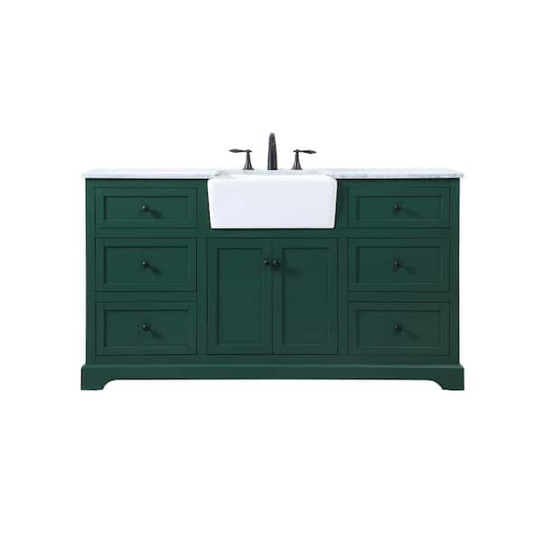 Unbranded Simply Living 60 in. W x 22 in. D x 34.75 in. H Bath Vanity in Green with Carrara White Marble Top