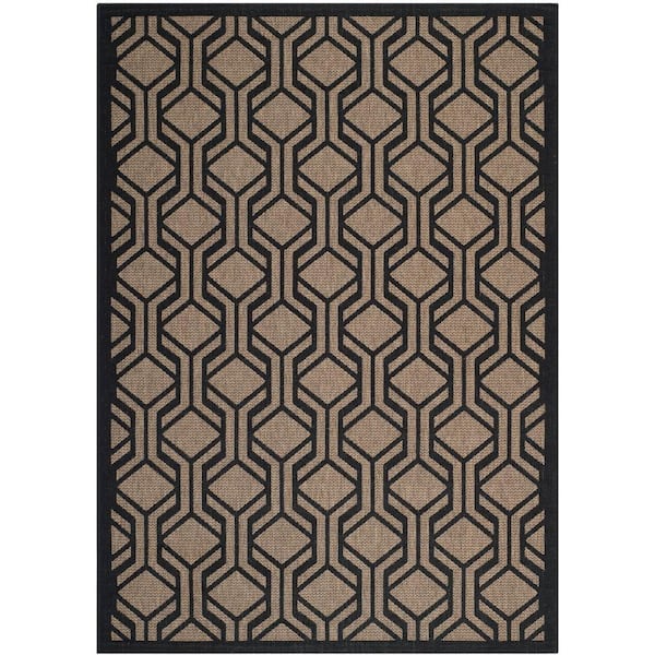 SAFAVIEH Courtyard Brown/Black 7 ft. x 10 ft. Border Indoor/Outdoor Patio  Area Rug