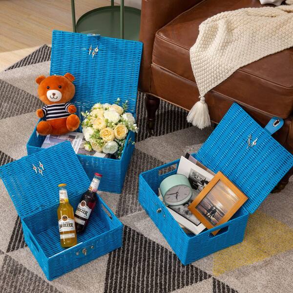 Afoxsos Blue 12 in. x 8 in. Polypropylene Decorative Basket Set of