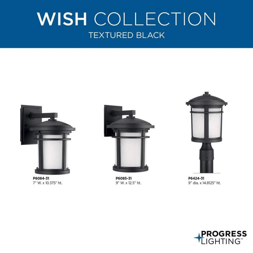 Black Aluminum Cylinder Outdoor Wall Sconce with Etched Glass
