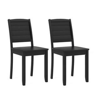 34 in. Height Black Solid Wood Side Chair Armless Dining Chair with Rubber Wood Legs Curved Backrest Set of 2