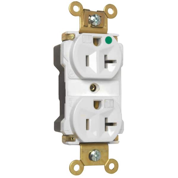 PlugTail 20 Amp Hospital Grade Duplex Outlet, White