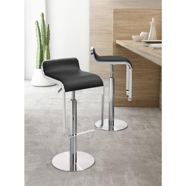 Equino 30.5 in. Black Solid Back Wood Frame Barstool with Faux Leather Seat