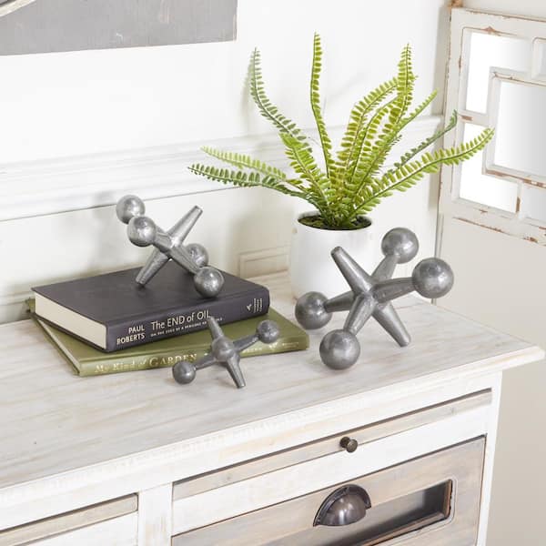 Litton Lane Gray Metal Jack Sculpture (Set of 3)