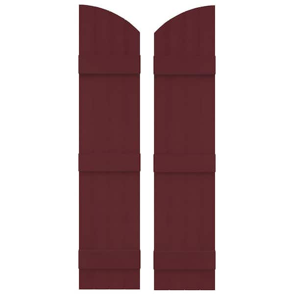 Builders Edge 14 in. W x 81 in. H Vinyl Exterior Arch Top Joined Board and Batten Shutters Pair in Wineberry