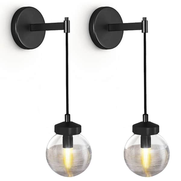 PUYRNF 5 in. 2-Light Dimmable LED Black Globe Wall Sconce, Modern Wall Lamp, for Living Room, Bedroom, Corridor, Hallway