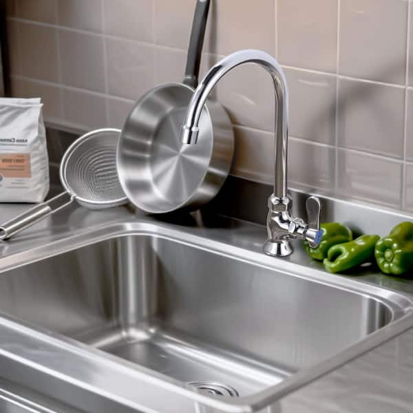 Single Handle Single Hole Deck Mount Commercial Brass Standard Kitchen Faucet with 360° Swivel Spout in Polished Chrome