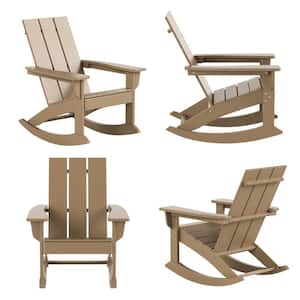 Shoreside Weatherwood Brown Plastic Adirondack Outdoor Rocking Chair (Set of 4)