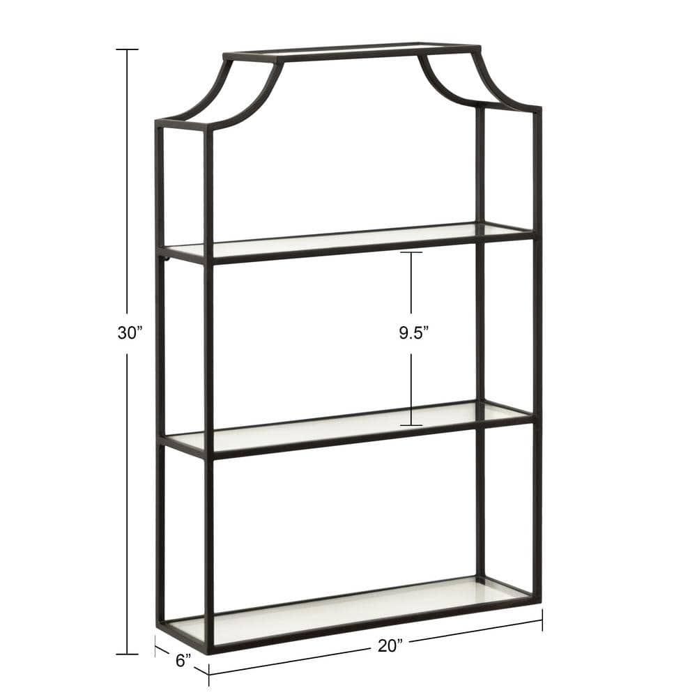 Scalloped Black Metal and Glass 20x30 Floating Wall Shelf