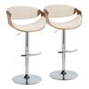 Lumisource Curvo 33.5 in. Cream Fabric, Walnut Wood and Chrome Metal Adjustable Bar Stool with Rounded T Footrest (Set of 2) BS-CURVO-RT2 CHRWLCR2