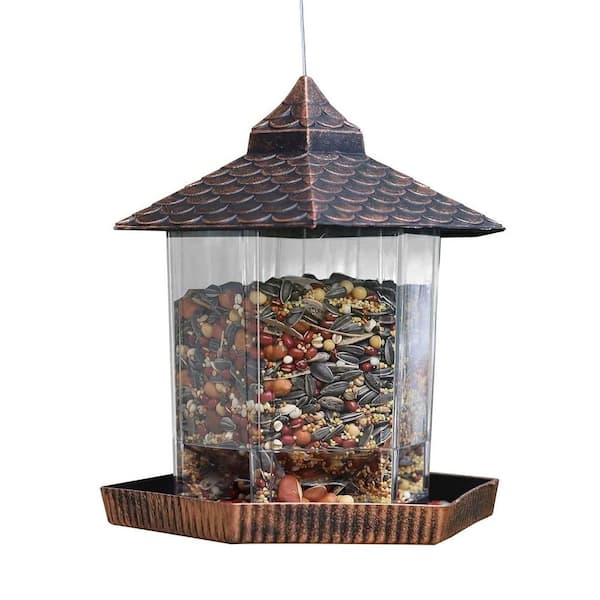 Bird Feeders for Outdoors Hanging, Red Copper Gazebo Bird Feeder for Roof Yard Garden Decorations