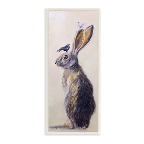 Stupell Industries "Minimal Woodland Rabbit with Birds Painting" by Karen Weber Fine Art Unframed Animal Wood Wall Art Print 7 in. x 17 in.