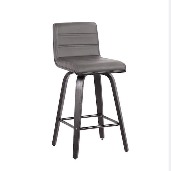 HomeRoots 26 in. Gray Faux Leather Black Wooden Swivel Bar Stool