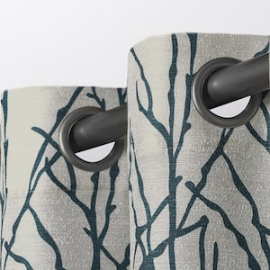 Branches Teal Nature Light Filtering Grommet Top Curtain, 54 in. W x 84 in. L (Set of 2)