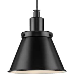 Hinton Collection 8-1/4 in. 1-Light Matte Black Pendant with Metal Shade