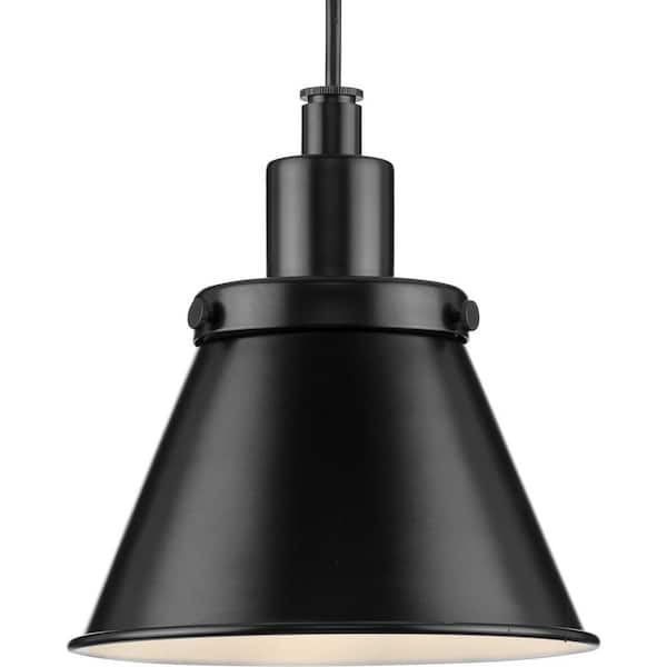 Progress Lighting Hinton Collection 8-1/4 in. 1-Light Matte Black Pendant with Metal Shade