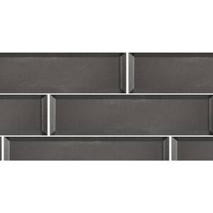 Secret Dimensions Glossy Gray Beveled Large Format Subway 4 in. x 16 in. in. Glass Wall Tile (16 sq. ft./Case)