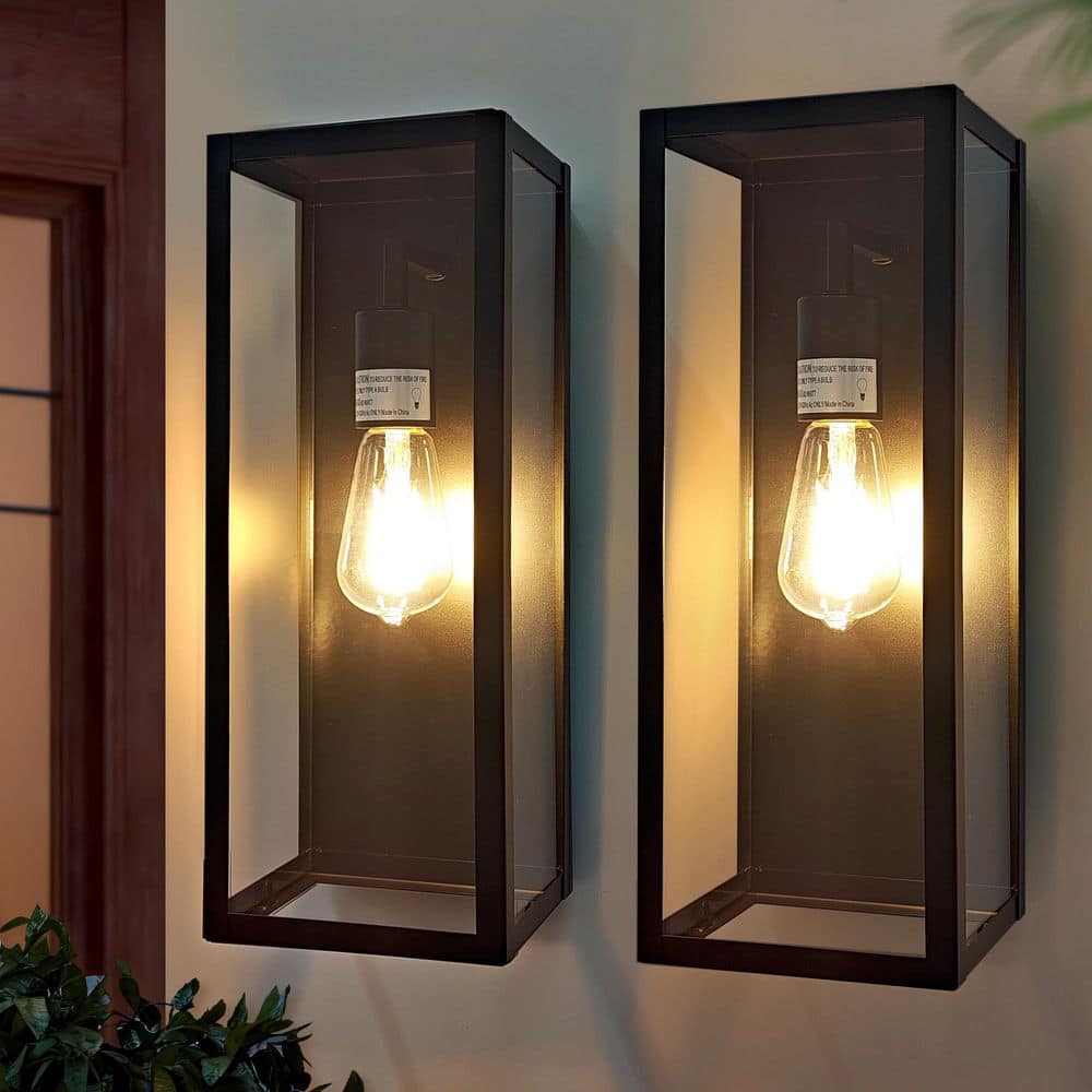 15 in. Outdoor Wall Light Black Outdoor Hardwired Wall Lantern Sconce with Clear Glass, No Bulb Included (2-Pack) price history on PriceWatchPro