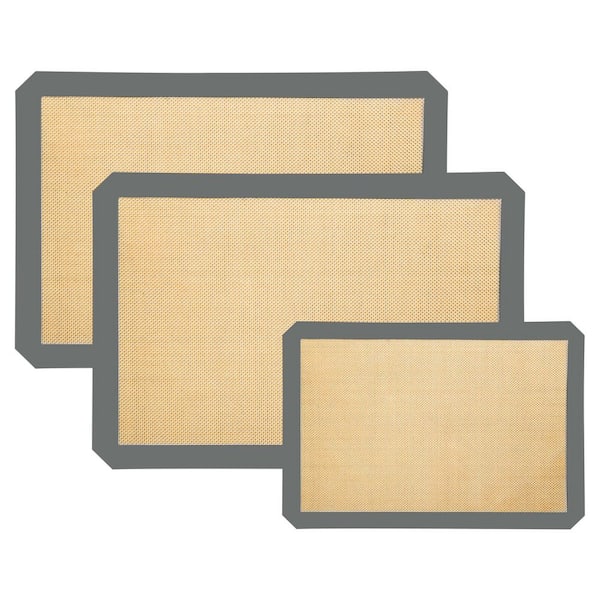 Non-Stick Silicone Baking Mat Food Grade Silicone Gray Baking Sheet with Non-Slip Edge for Cookies 3-Pack