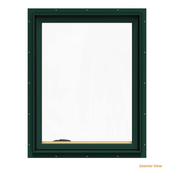 JELD-WEN 28.75 in. x 36.75 in. W-2500 Series Green Painted Clad Wood Left-Handed Casement Window with BetterVue Mesh Screen