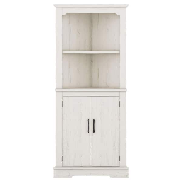 30.6 in. W x 22.3 in. D x 69.3 in. H Beige Wood Tall Corner Linen Cabinet with Wood Grain
