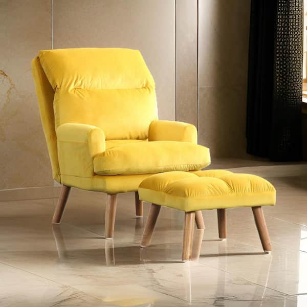 Benjara Yellow and Brown Fabric Arm Chair with Splayed Legs (Set of 2)