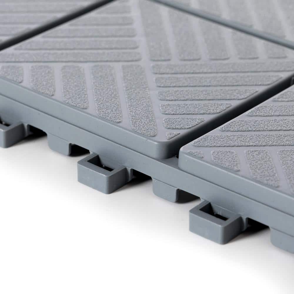 Gray Plastic Interlocking Square Outdoor Deck Tiles with Water Protection