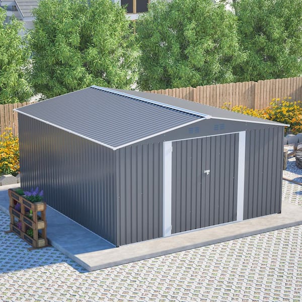 12 ft. W x 14 ft. D Outdoor Galvanized Metal Tool Storage Shed in Gray (155 sq. ft.)