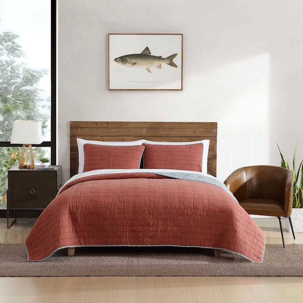 Eddie Bauer Troutdale 3-Piece Orange Cotton Reversible Full/Queen Quilt Set