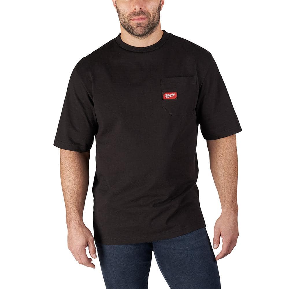 Milwaukee Men\'s 2X-Large Black Heavy Pocket Cotton/Polyester Home - The Depot 601B-2X Duty T-Shirt Short-Sleeve