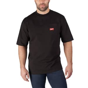 Men's 2X-Large Black Heavy Duty Cotton/Polyester Short-Sleeve Pocket T-Shirt