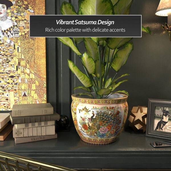 Red Lantern Oriental Furniture 14 in. Satsuma Garden & Peacock