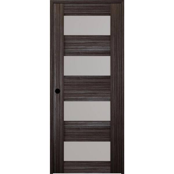 Belldinni Della 28 in. x 84 in. Left-Hand Frosted Glass Solid Core 4-Lite Gray Oak Wood Composite Single Prehung Interior Door