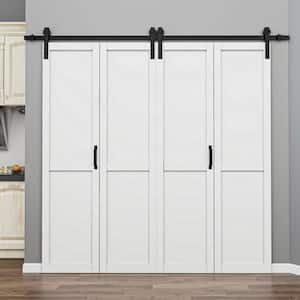80 in. x 84 in. Solid Core White Finished MDF Wood Paneled H Design Bi-Fold Door Style Barn Door with Hardware