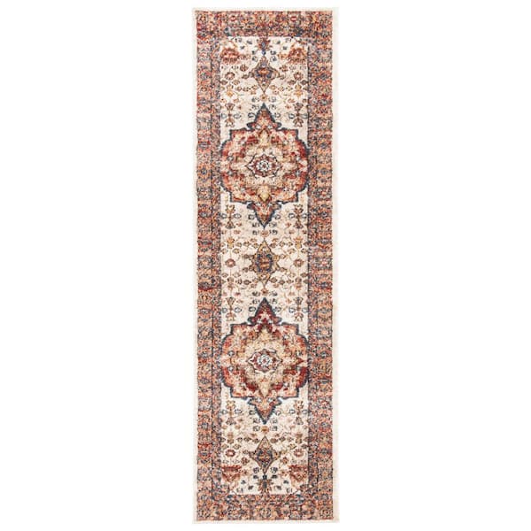 Bijar 3 ft. x 8 ft. Ivory/Rust Border Distressed Medallion Runner Rug