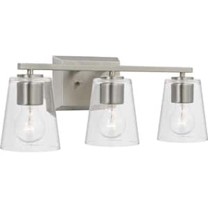 Vertex Collection 20.87 in. 3-Light Brushed Nickel Clear Glass Contemporary Vanity Light