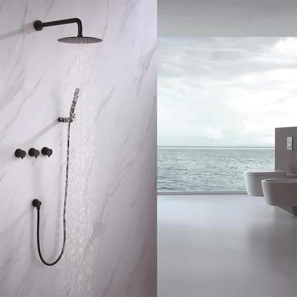 1-spray Wall-Mount Bathroom Shower Set 10 in. Rain Shower Head and Handheld Shower Head 1.5 GPM in Matte Black