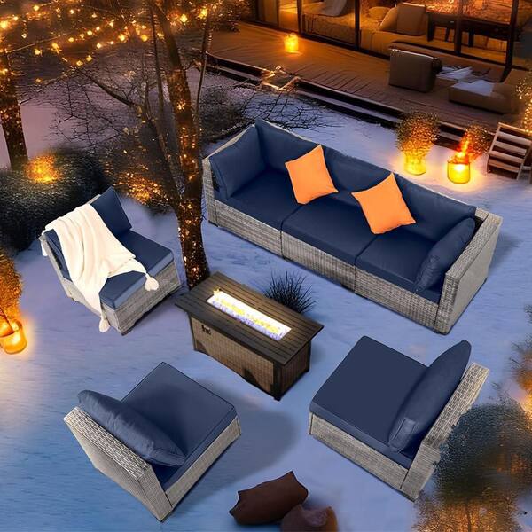 Gray 7-Piece PE Wicker Outdoor Patio Sectional Sofa Couch