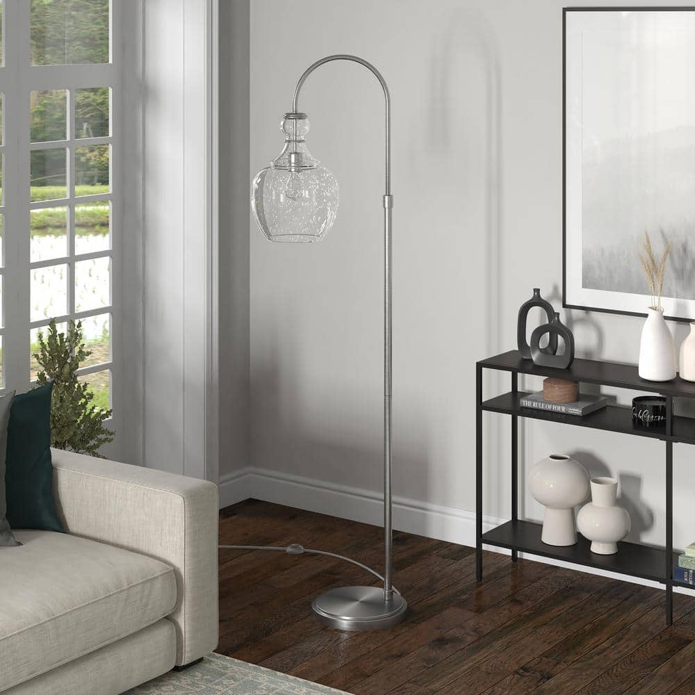 Brushed Nickel Arc Floor Lamp with Seeded Glass Shade
