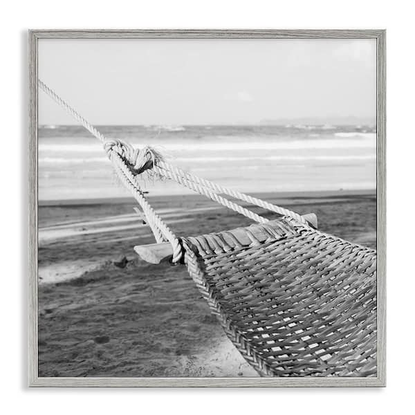 Stupell Industries Hammock Lounging by Shore by LSR Design Studio Gray Framed Coastal Giclee Art Print 17 in. x 17 in.