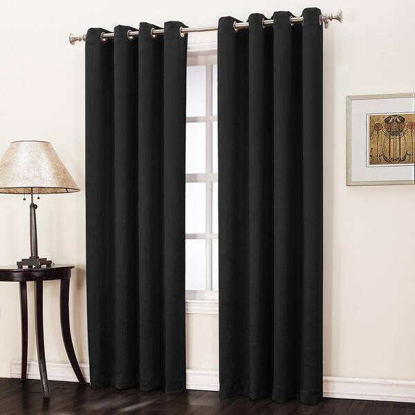 Sun Zero Semi-Opaque Gregory 63 in. L Crushed Room Darkening Curtain Panel in Black