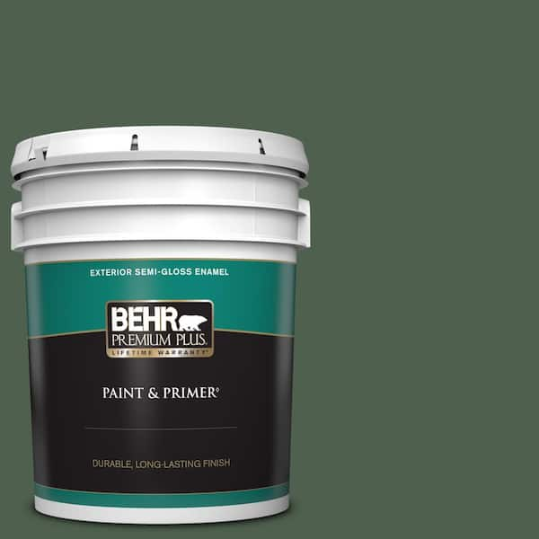 BEHR PREMIUM PLUS 5 gal. #450F-7 Hampton Green Semi-Gloss Enamel Exterior Paint & Primer