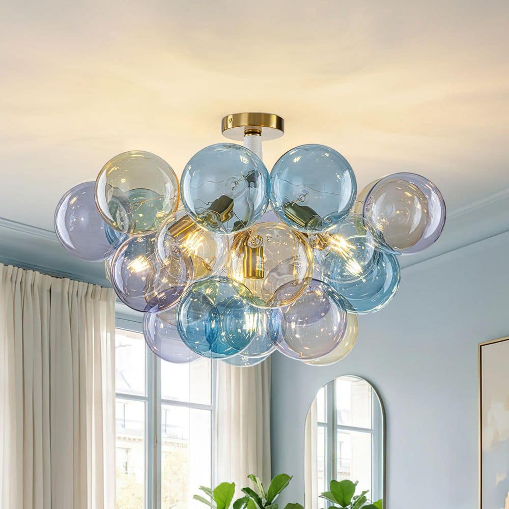 Alma 6-Light 24.8 in.W Brass Bubble Semi-Flush Mount with Multi-Color Glass and Included LED Bulbs for Nursery Bedroom price history on PriceWatchPro
