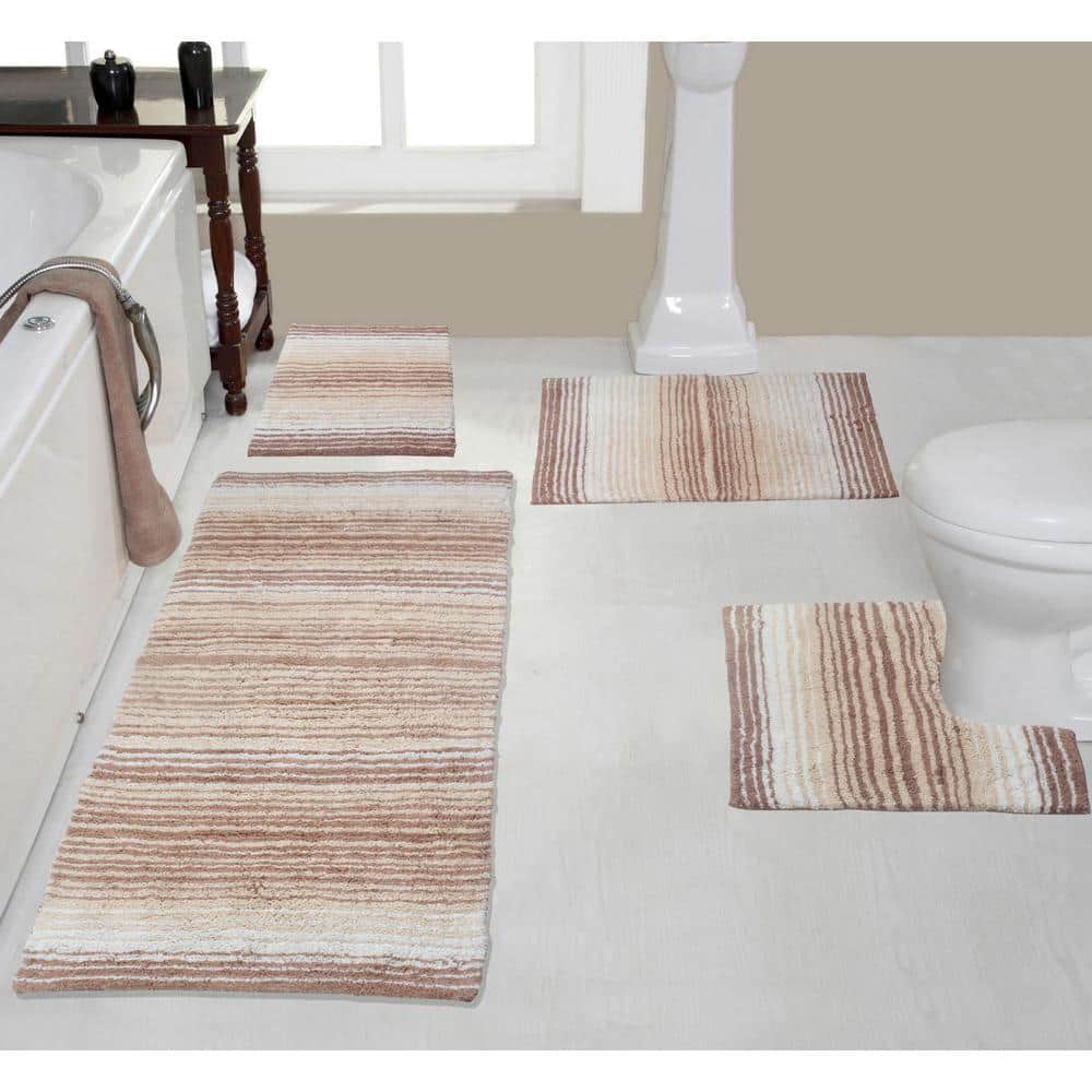 Gradiation Luxury 100% Cotton Beige 4-Piece Bathroom Rug Set