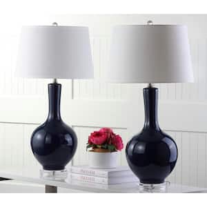Blanche 32 in. Navy Gourd Table Lamp with White Shade (Set of 2)