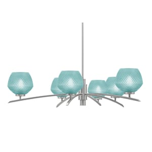 Siena 32 in. 6-Light Graphite Chandelier with 6 in. Turquoise Textured Glass Shades, no bulbs included